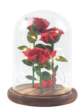 3头仿玫瑰花玻罩LD灯微景观真工厂家居装璃饰桌面摆件E小JM-059夜