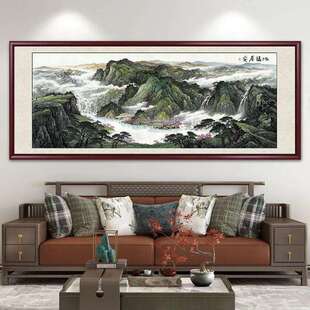 中国风国画书房山水画客厅挂画背有靠山装饰画办公室流水生财