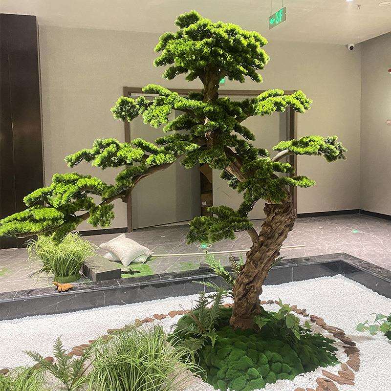 迎客松仿真树造景假树室内绿植景观大型罗汉松摆件楼梯下橱窗装饰