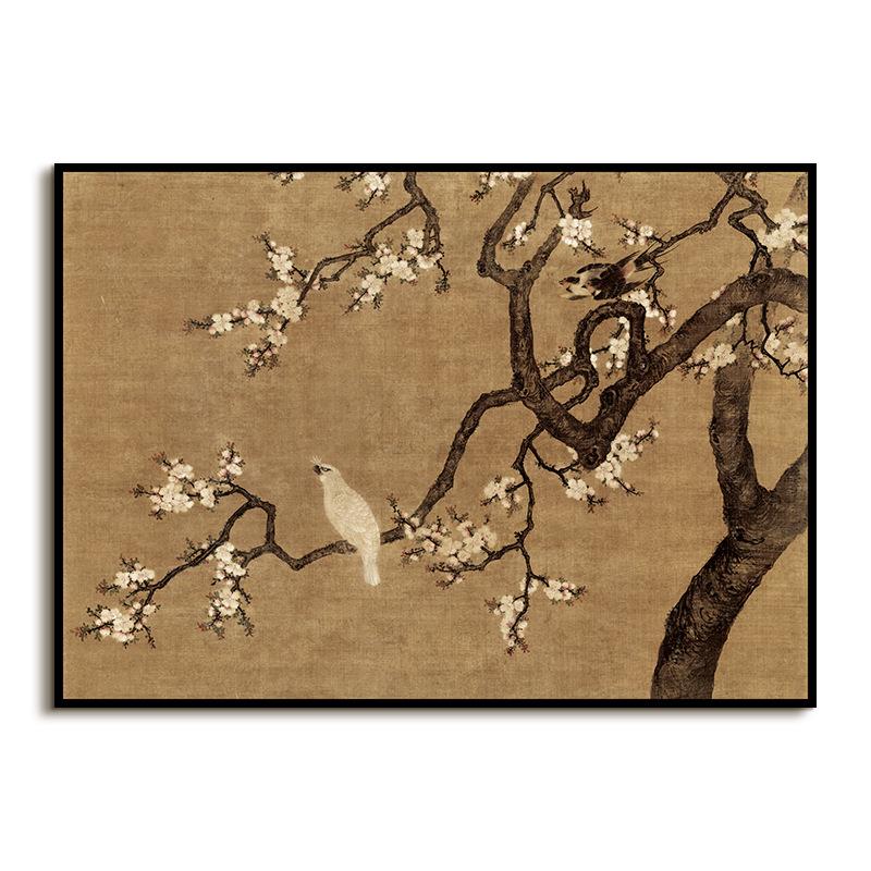 《杏花双雉》高级感轻奢法式中古风客厅沙发背景墙书房装饰画挂画
