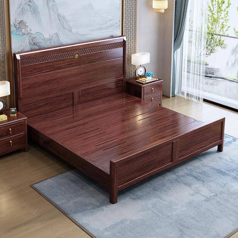 新中式9908#乌金木实木床1.m大小户型家用双人床卧1.m主8储物卧5