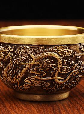 黄铜杯龙凤铜茶杯酒杯金属工艺品办公室喝茶创意铜器酒盅铜茶杯