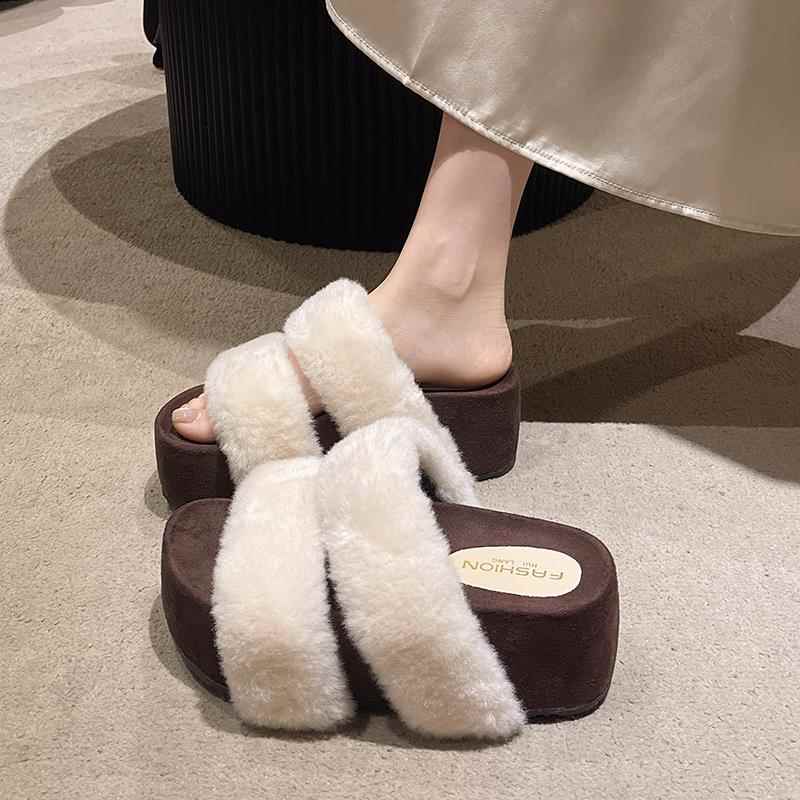 秋冬厚底增高小个子7m毛毛拖鞋女外穿2025茸茸拖鞋0927z