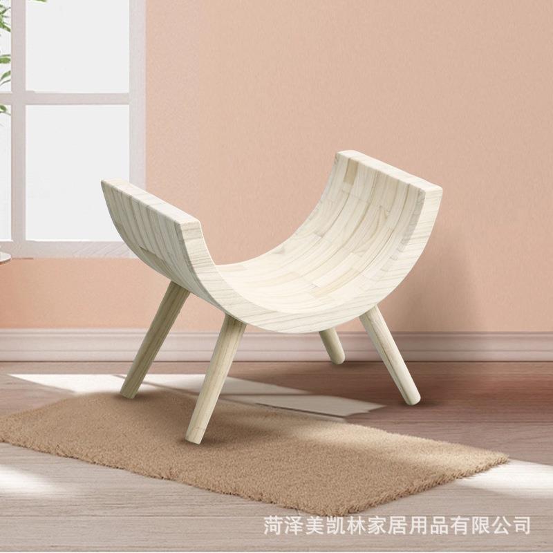 简约现代风木质u形椅新生儿摄影道具床婴儿照片小木床拍摄道具