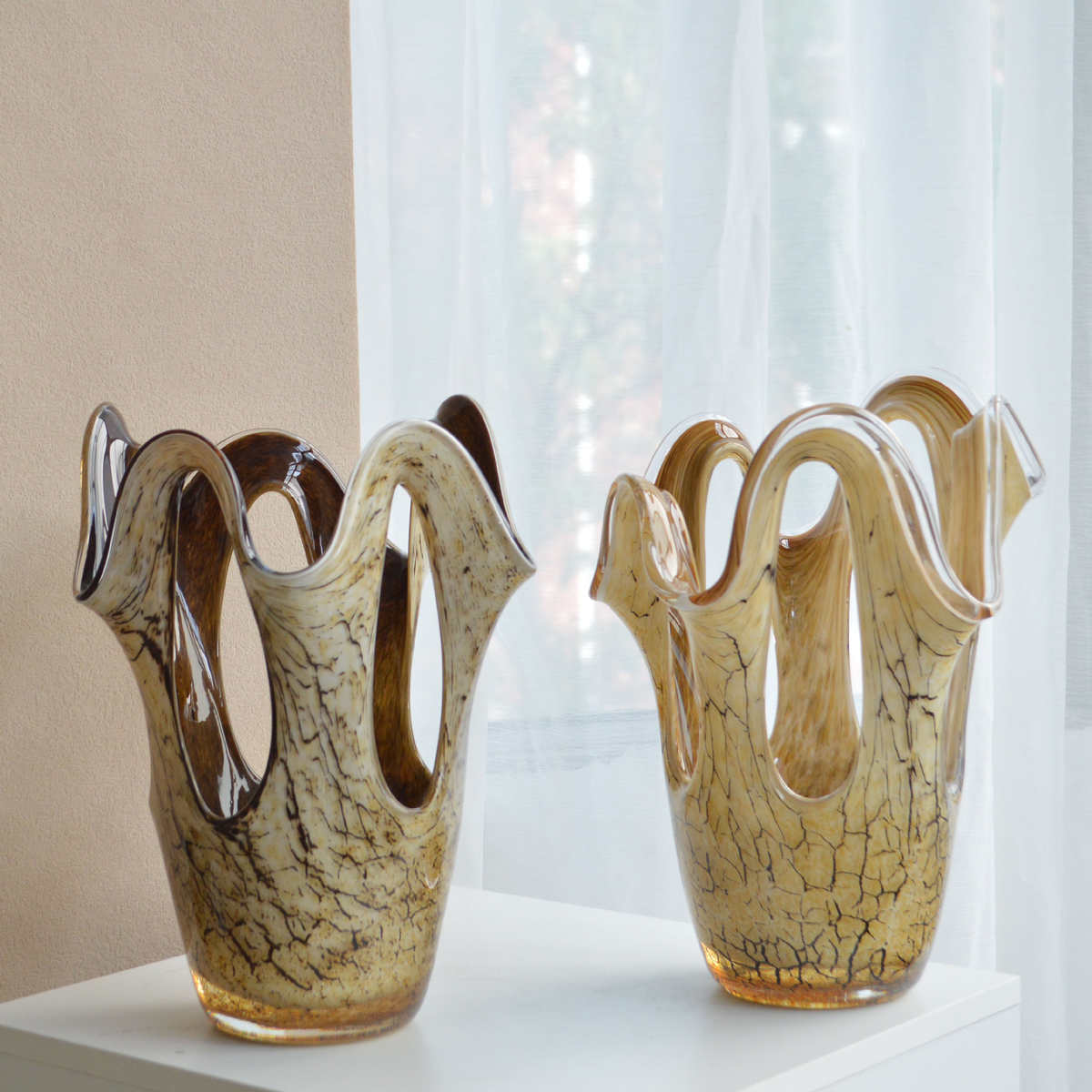 极简白色裂纹琉璃花器现代售楼部客厅茶几餐厅玄关插花花瓶摆件