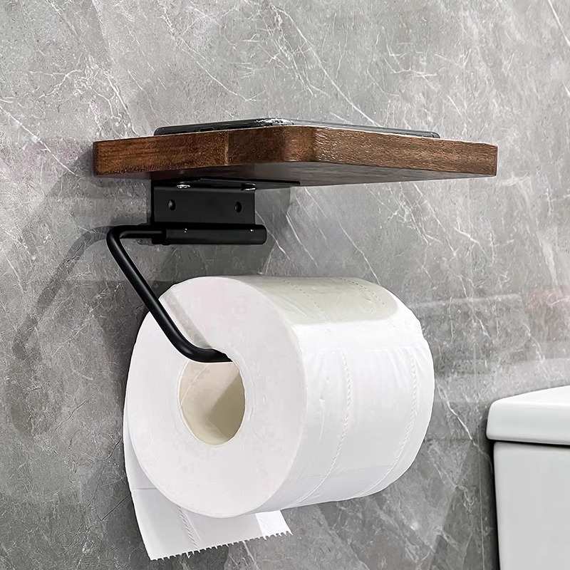 卫生间浴室卷纸置物架高级感轻奢北美黑胡桃木质实木纸巾置物架
