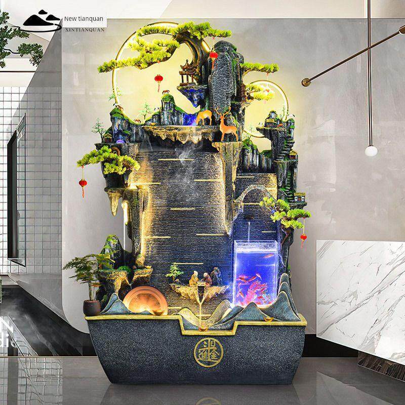 大型假山流水喷泉摆件水幕墙养鱼缸庭院花园叠水瀑布风水轮造景观