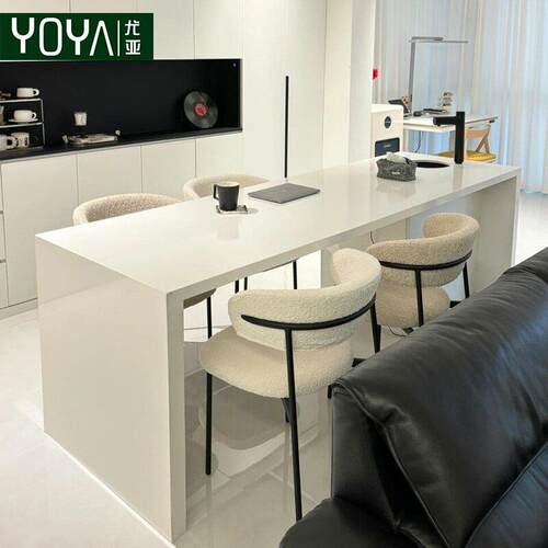 齐平款中岛台岩板餐桌一体家用开 放式厨房沙发靠吧台定制西厨导