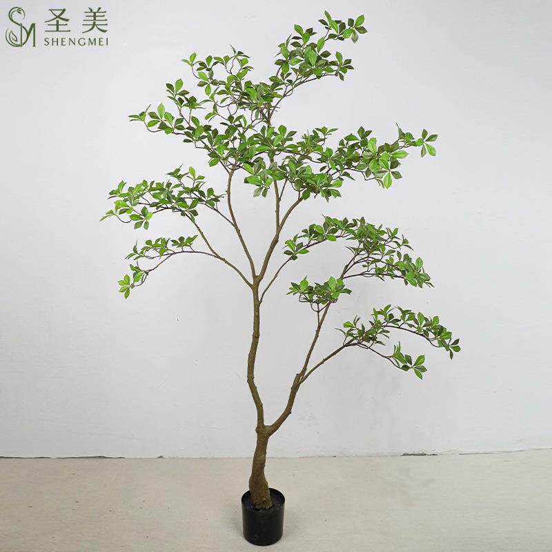 仿真绿植栀子树南天竹海岛春花树满堂红树盆栽摆件酒店花艺插枝