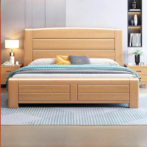 山毛榉实木床1.8米双人床现代简约1.2米单人床1.5米原木主卧室婚