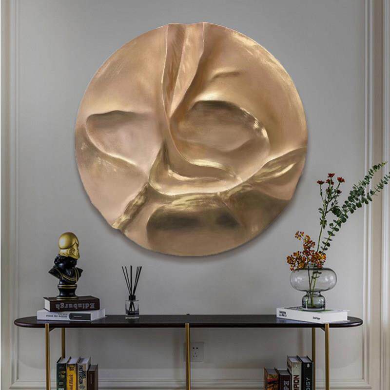 玄关3d立体浮雕挂画砂岩肌理手绘画圆形装置画客厅装饰画主卧室画
