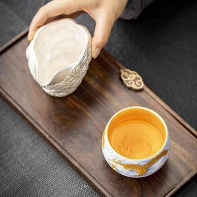 茶具礼品龙腾盛世主人大茶杯周鸿杰大师手工鎏金建盏茶具送长辈