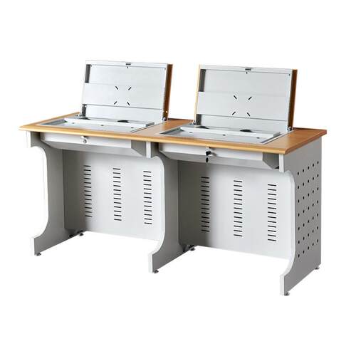 学校微机桌子桌电脑桌室机房室多媒体电教翻转电脑桌隐藏式培训用