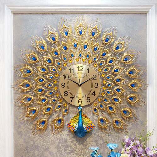 恋妆孔雀挂钟大客厅中式个性创意时钟家用时尚静音装饰大气石英钟
