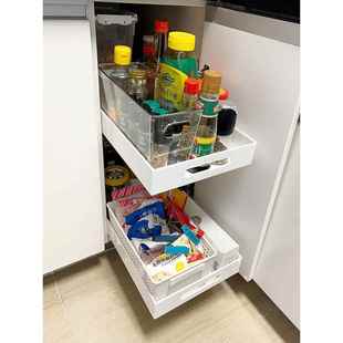 家用厨房柜子抽屉托盘定制收纳整理储物层板带轨道亚克力储物拉篮