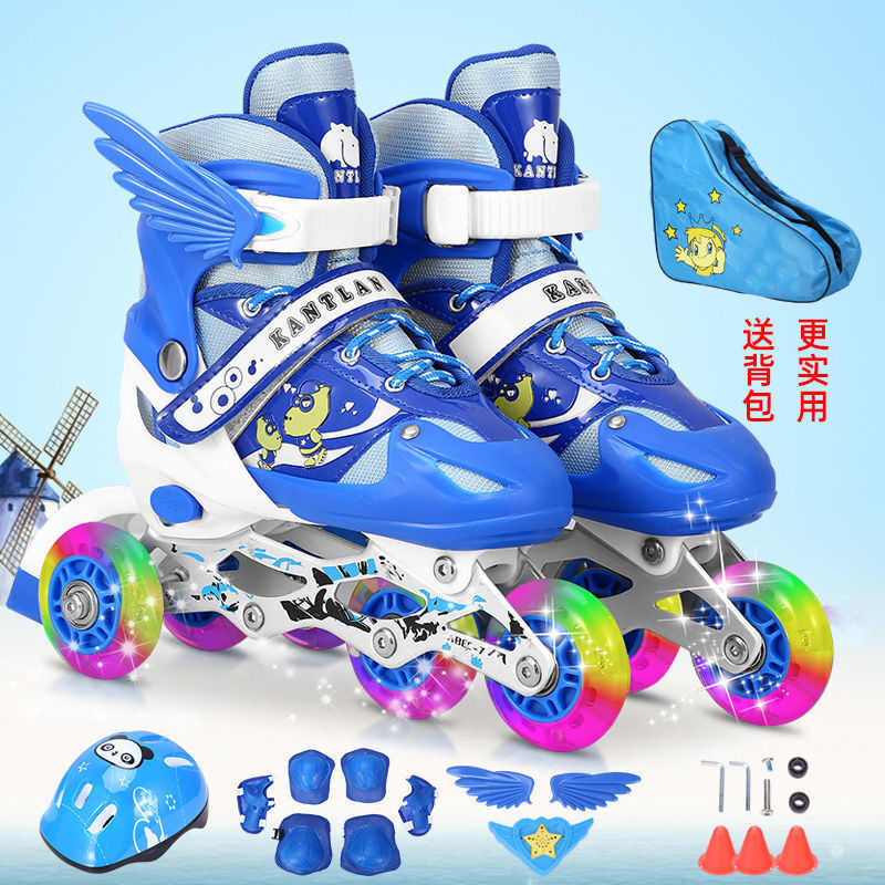 溜冰鞋双排儿童初学者全套装旱冰轮滑鞋男女童溜冰鞋三脚轮