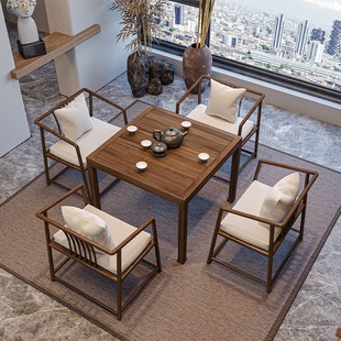 组合正方形牌桌四八仙桌几桌新实木茶棋打椅中式 原木茶桌方桌牌桌