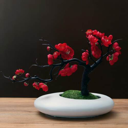 模拟梅花陶瓷花瓶集桃花干花饰品客厅电视柜家居装饰假花饰品