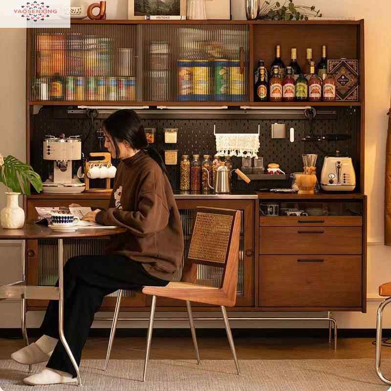 实木餐边柜复古洞洞板高柜一体靠墙柜北欧家用酒柜日式厨房储物柜,住宅家具,餐边柜,淘宝优惠券,粉丝福利购,淘宝优惠卷