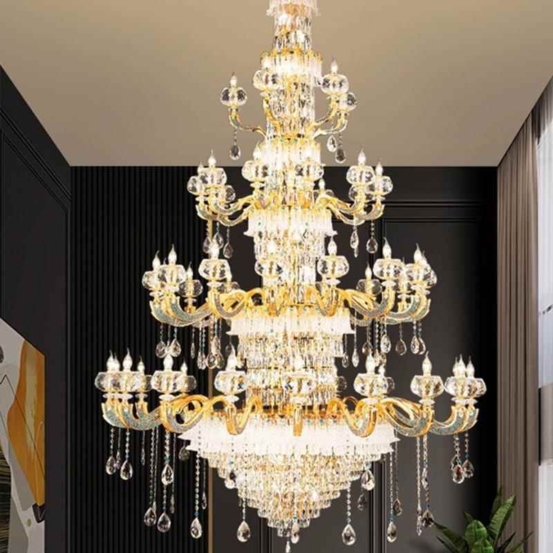 欧式吊水灯高堂档k9晶奢新款华大气客687厅餐厅别墅酒店大多层灯