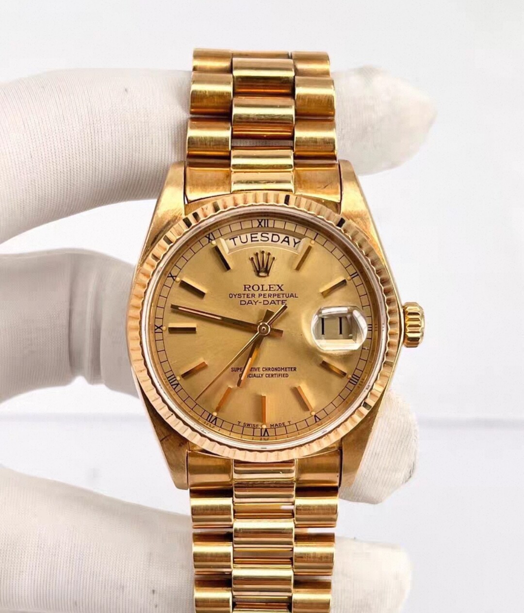 全金DD捡漏98新36mm劳力士星期日历型18k18038自动机械男表正品