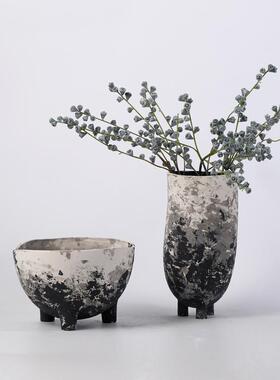 侘寂风复古陶瓷花瓶家居样板间书房茶室陶罐插花器装饰品果盘摆件