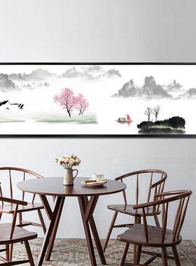 主CCF卧床挂温馨山水画画新中式房间壁画沙装发茶室饰客头厅背景