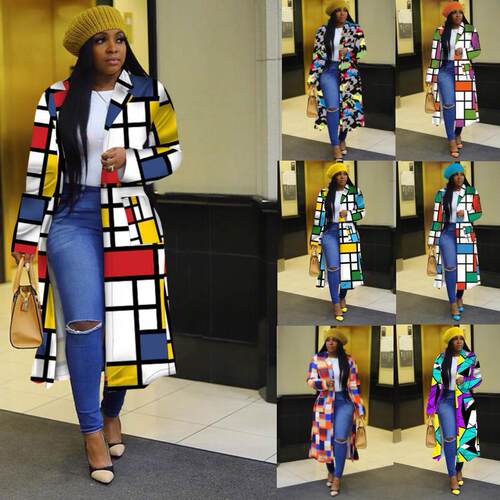 Long windbreaker women's plaid plus button cardigan jacket
