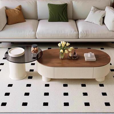 新款客中厅圆式椭形意式中古室风岩板茶几轻ZUM奢家用现代简约办