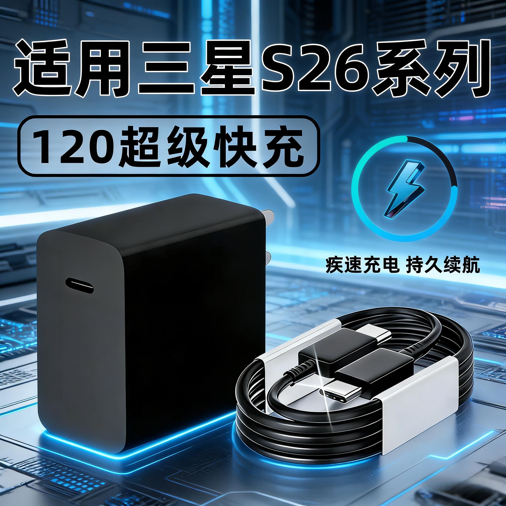 适用三星S26充电器120超级快充3.0三星Galaxy S26Ultra充电头三星S26+闪充数据线65W双Type-c线2米长PD快充头