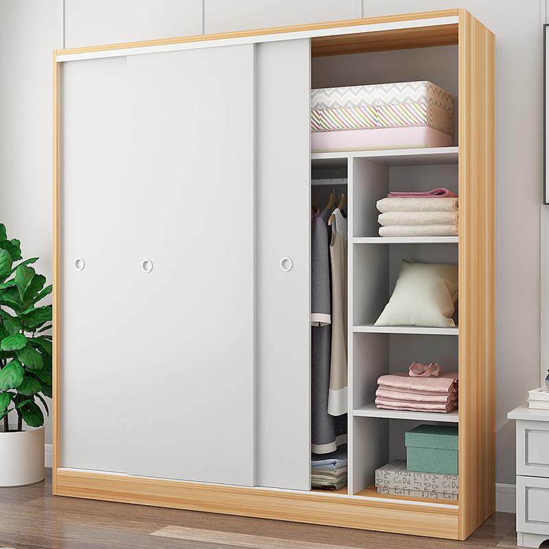 推拉衣柜家用卧见详情室现代木简质约出租房用经济型实收门纳小户