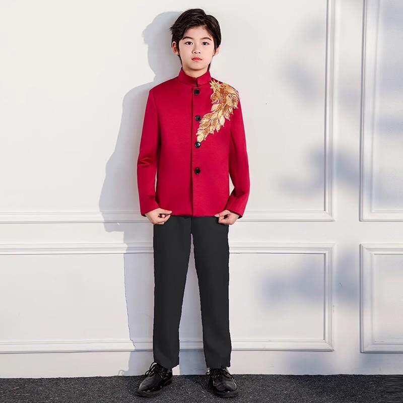 高档中式红色童女童大赛合唱团山演出服长袖中装诗歌朗诵比表演服