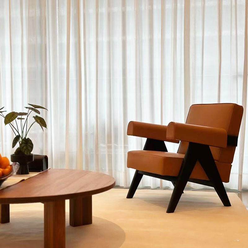 复古实木单人沙发椅轻奢现代客厅阳台卧室极简意式设计师款休闲椅