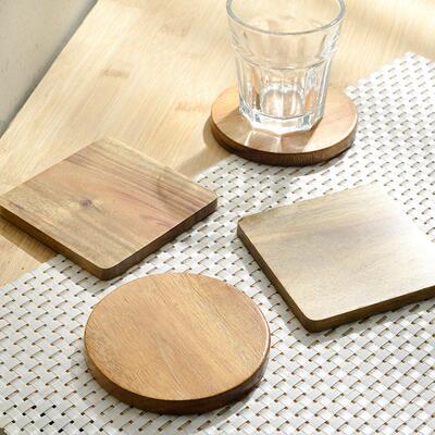 Wood Drink Coaster Set Customizable Logo Wooden Coffee Mat
