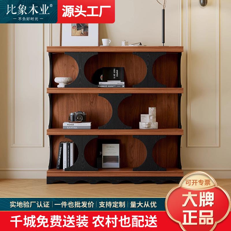 实木书柜法式书架收纳落地组合简易储物柜异形柜展示美式复古柜子