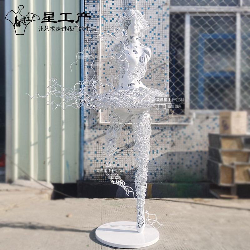 售楼处景观装饰不锈钢抽象芭蕾跳舞蹈者少女金属地产水景园林雕塑