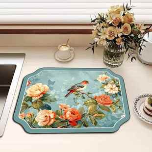 中古喜鹊厨房台面沥水垫硅藻泥吸水垫桌面餐具干燥垫杯垫茶台垫子