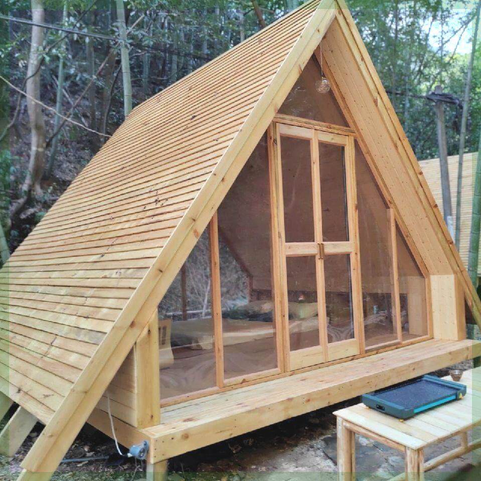 网红三角木屋实木防腐木定制户外木屋凉亭小房子防水防雨民宿景区