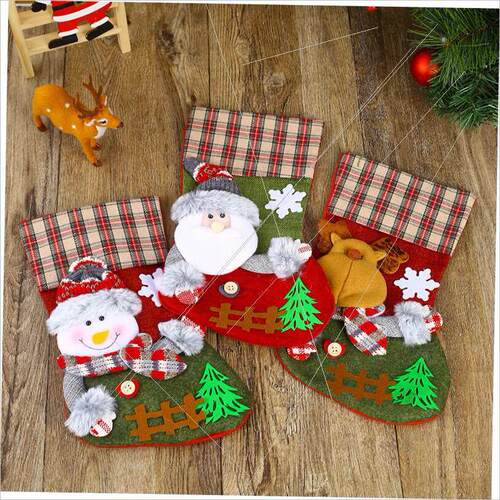 Large plaid fence Christmas stocking gift bag Gift bag圣诞袜