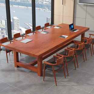 实木大议型YPY会桌条桌简约现代电脑办公桌多会议室人洽谈桌长椅