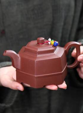 宜兴紫砂壶茶具原矿底槽青全手工六方井栏茶壶直播方壶供头