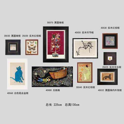 常玉法式中国风小众艺术装饰画中式客厅书房日料店背景组合挂画