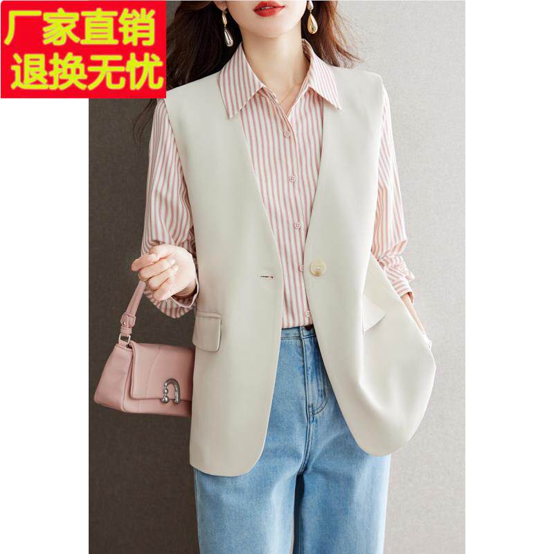 2026春季简约叠穿无袖西装马甲女外搭气质时尚V领一粒扣坎肩马夹