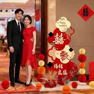 喜结良缘摆件酒店家里门口迎宾牌kt板男女方婚礼新房装饰用品大全