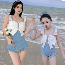 夏季亲子泳衣女款连体，荷叶边女童，公主可爱蝴蝶结度假海边母女泳装