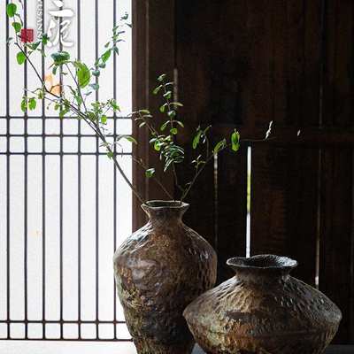 陶瓷花瓶粗陶瓶插花复古手工民宿酒店侘寂风干花禅意摆件