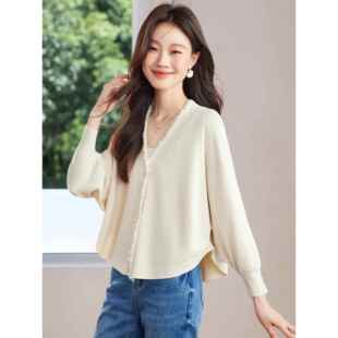 开衫 2025新款 针织衫 宽松遮肚子蝙蝠袖 女鸡心领休闲毛衣外套 春秋季