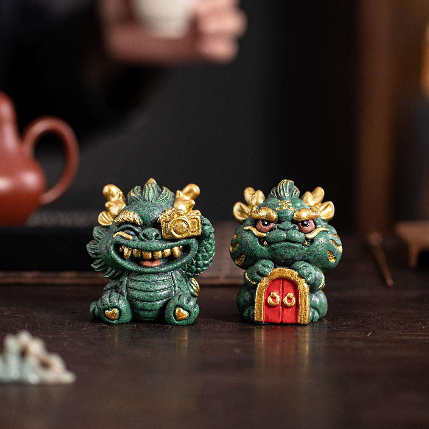 国潮龙生九子茶宠摆件可爱萌龙吉祥物瑞兽家居客厅茶室桌面装饰品