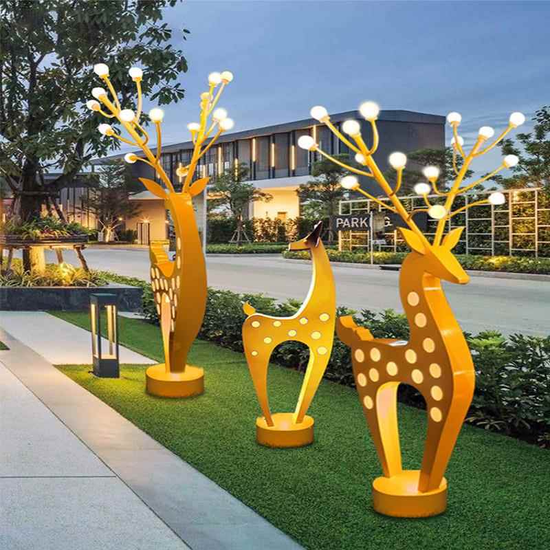 发光梅花鹿一家景观造形鹿网红户外造形雕塑多变小鹿公园街道造景