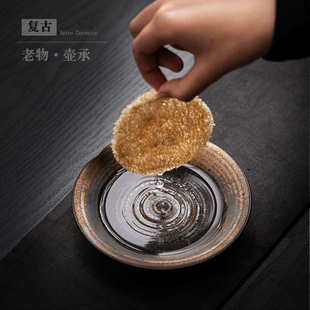 覆古陶瓷铁金釉壶承中式鎏金釉茶壶托盘茶道配件功夫茶具储水干泡
